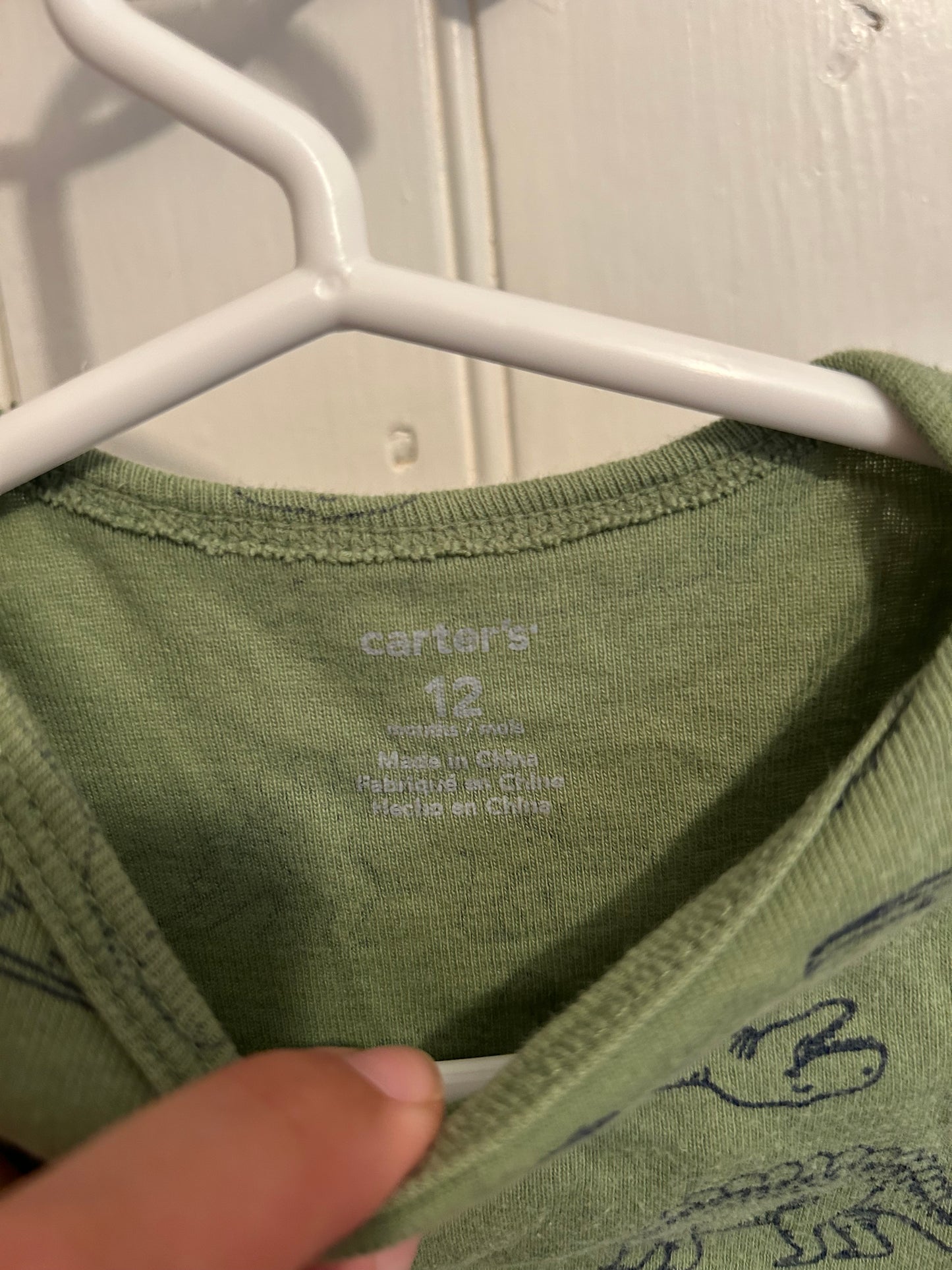 Carters 12m green Dino onesie