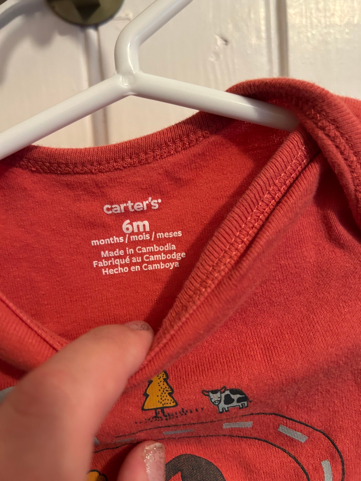 Carters 6m orange vehicle onesie