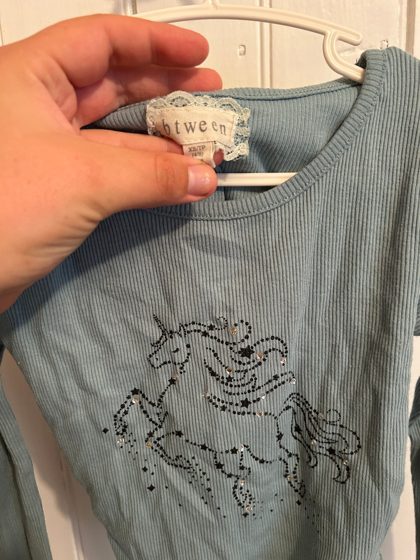 Btween 4/5 blue ribbed horse shirt