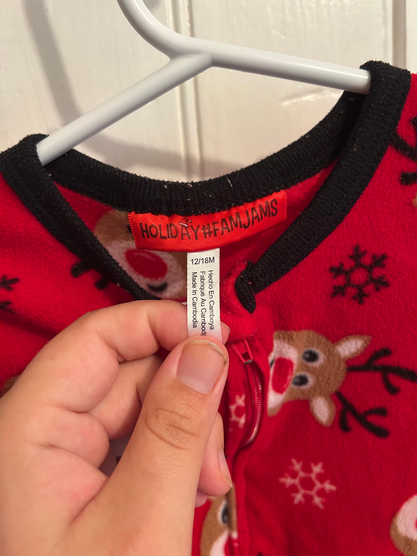 Fam jams 12/18m red reindeer fleece sleeper