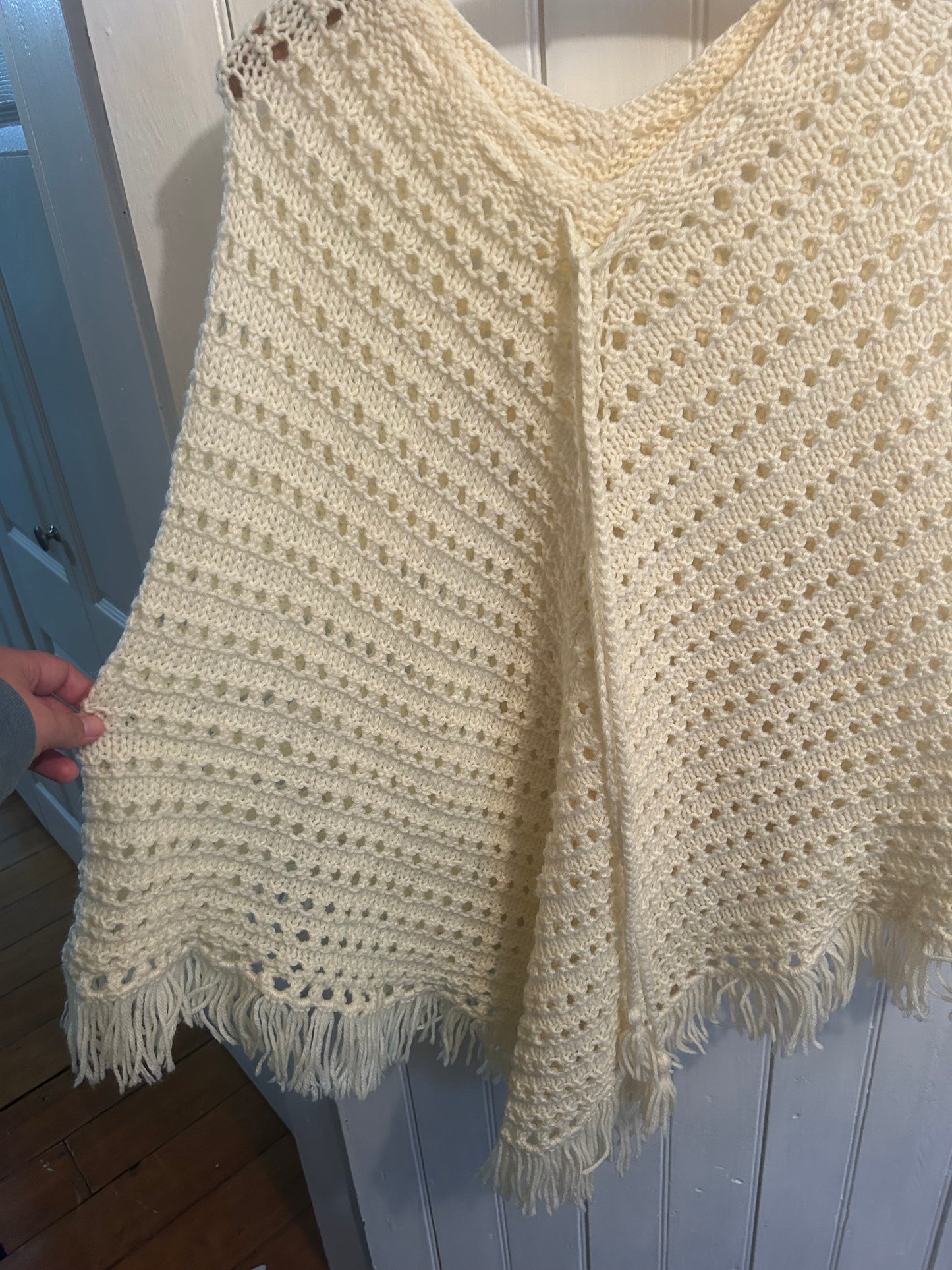 Handmade tan knit poncho shawl