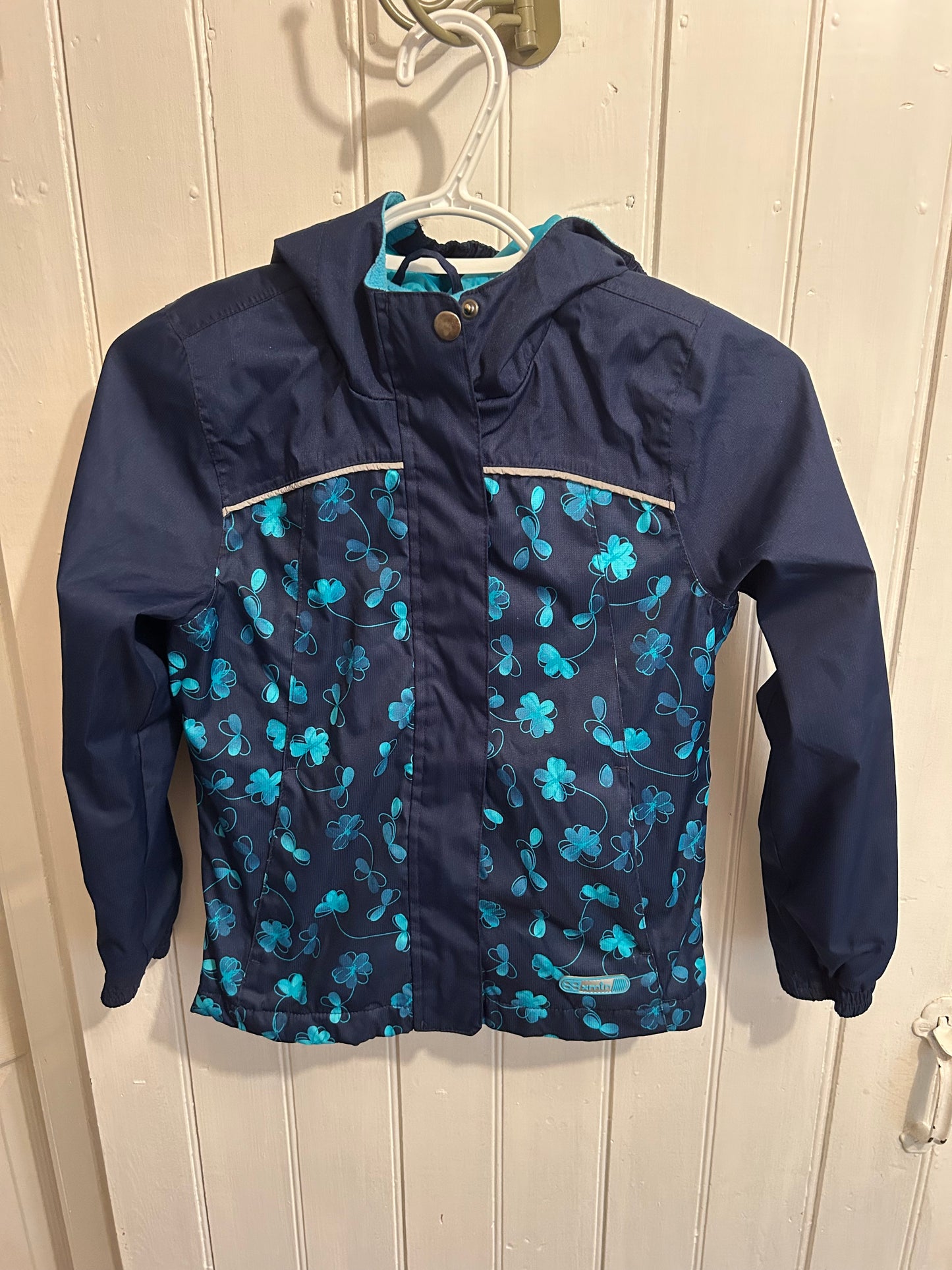Xmtn youth 7/8 blue floral fleece lined soft shell jacket