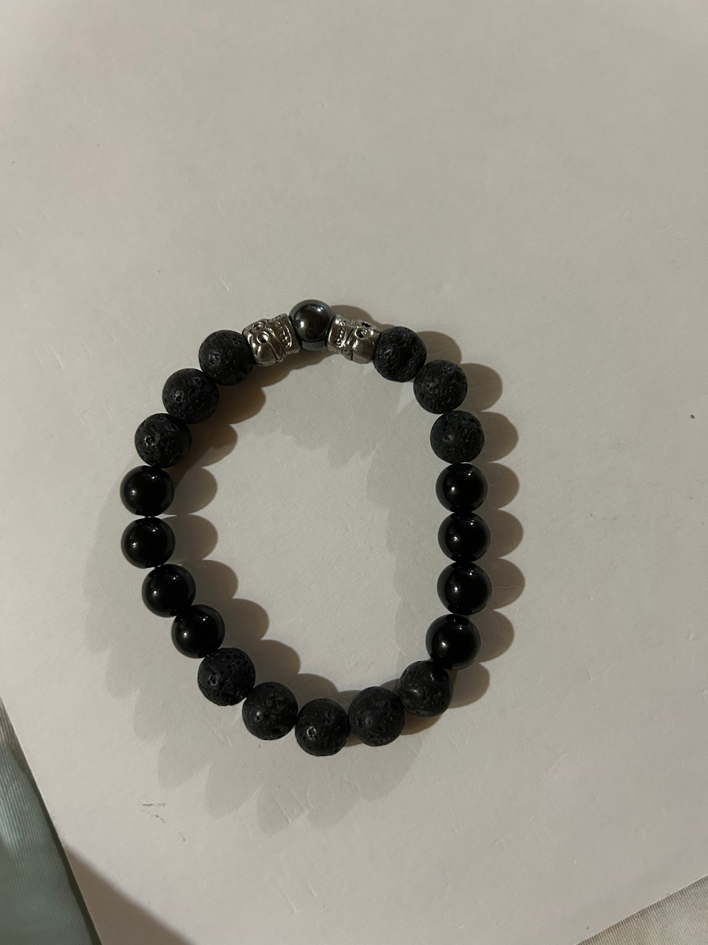 Black double skull beaded bracelet
