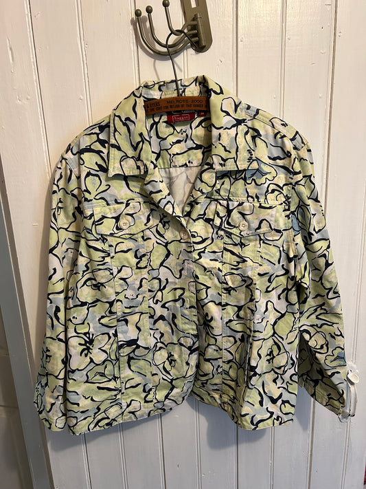 Haggar 14 green & blue floral denim jacket