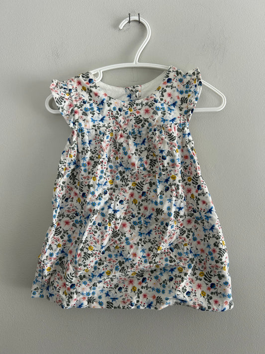 M&S 3/6m blue & pink floral corduroy dress