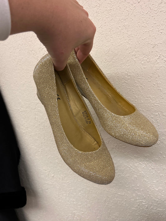 Steps 6 gold glitter wedge heels