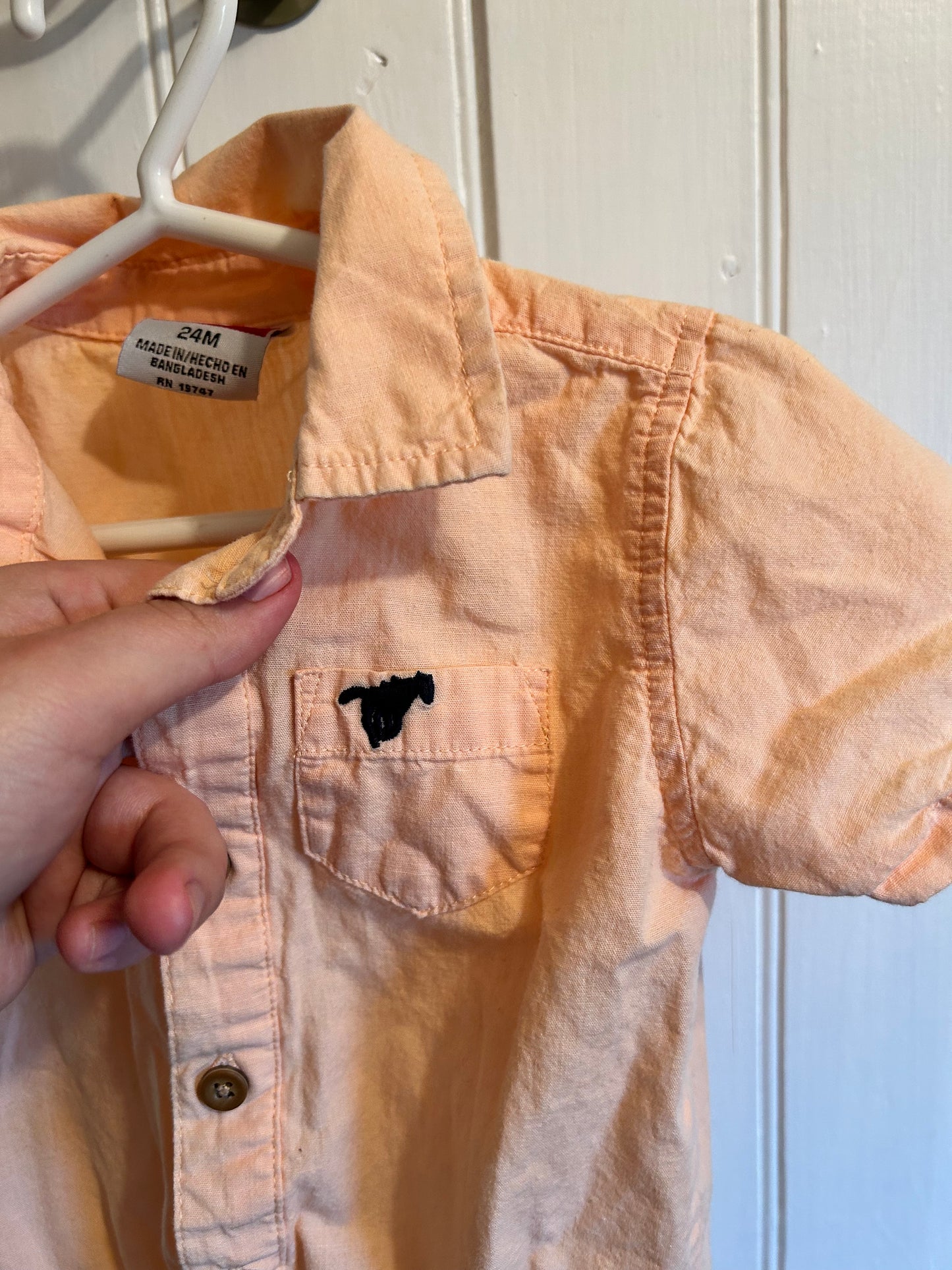 Wrangler 24m orange button up flannel onesie