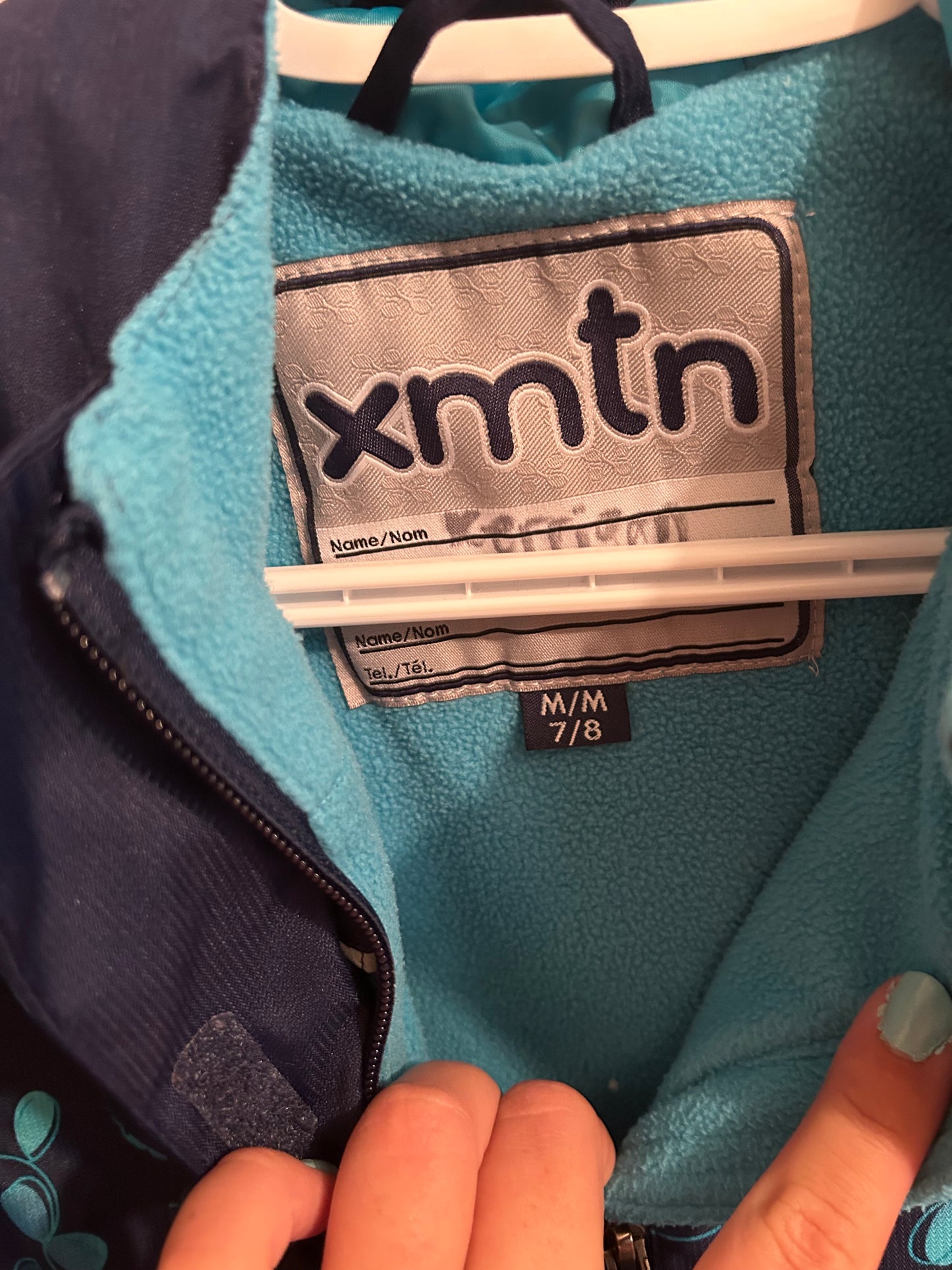 Xmtn youth 7/8 blue floral fleece lined soft shell jacket