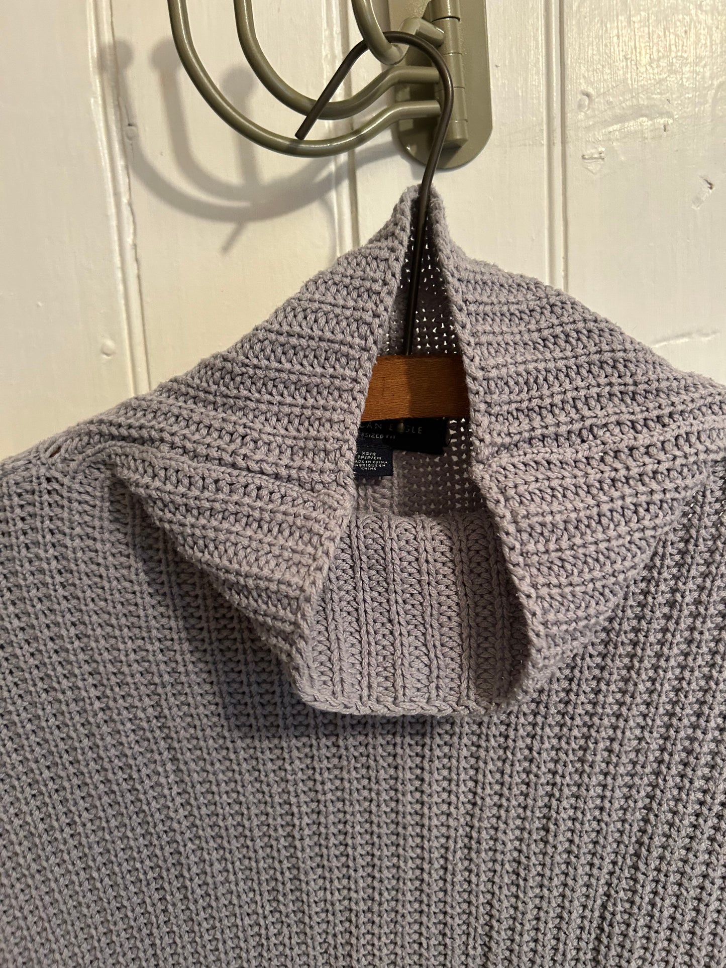 American eagle xs/s grey knit cowl neck sweater