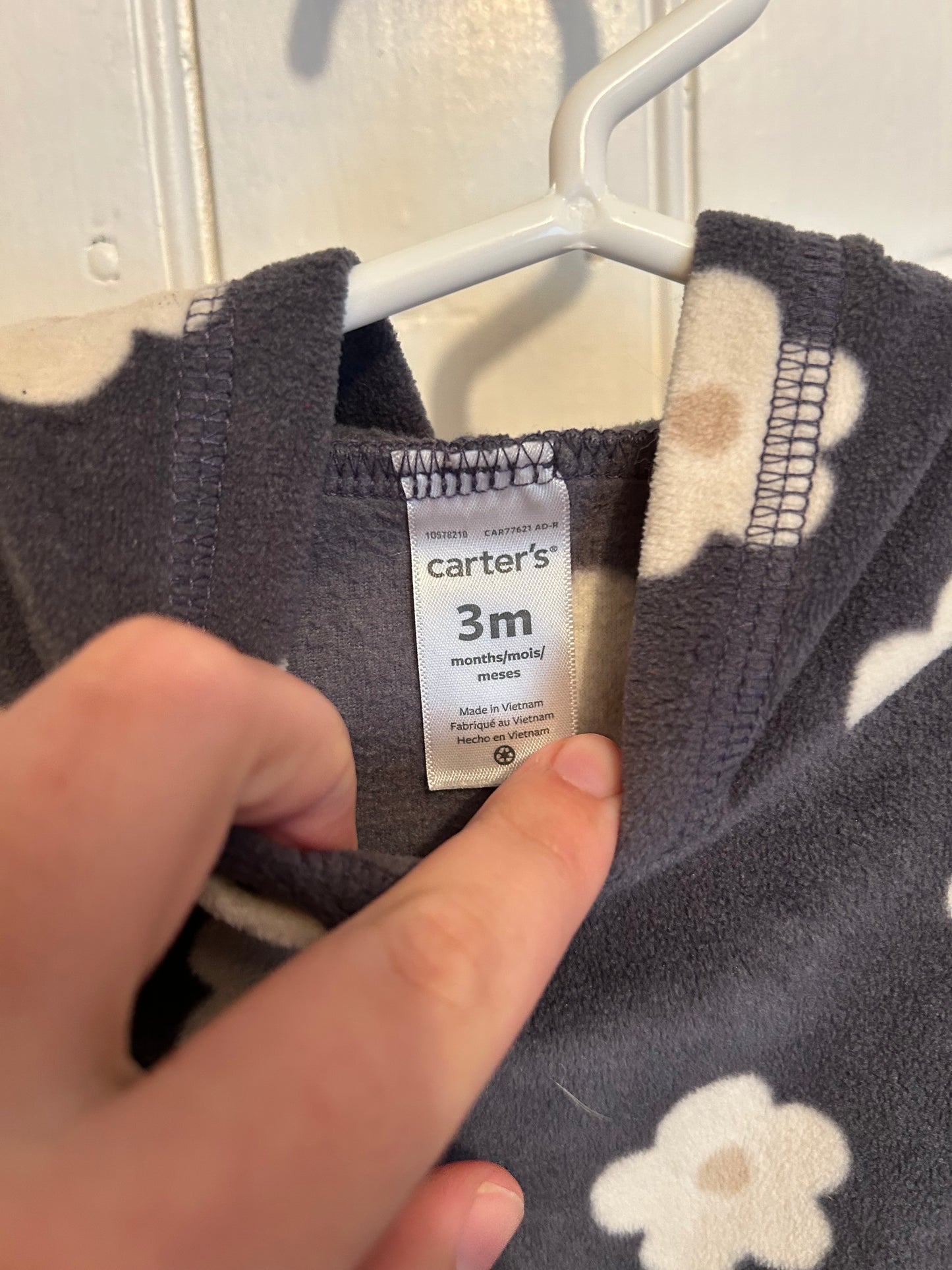 Carters 3m grey & white floral fleece hoodie