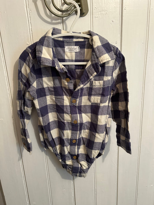 Rise little earthlings 18/24m purple plaid flannel onesie