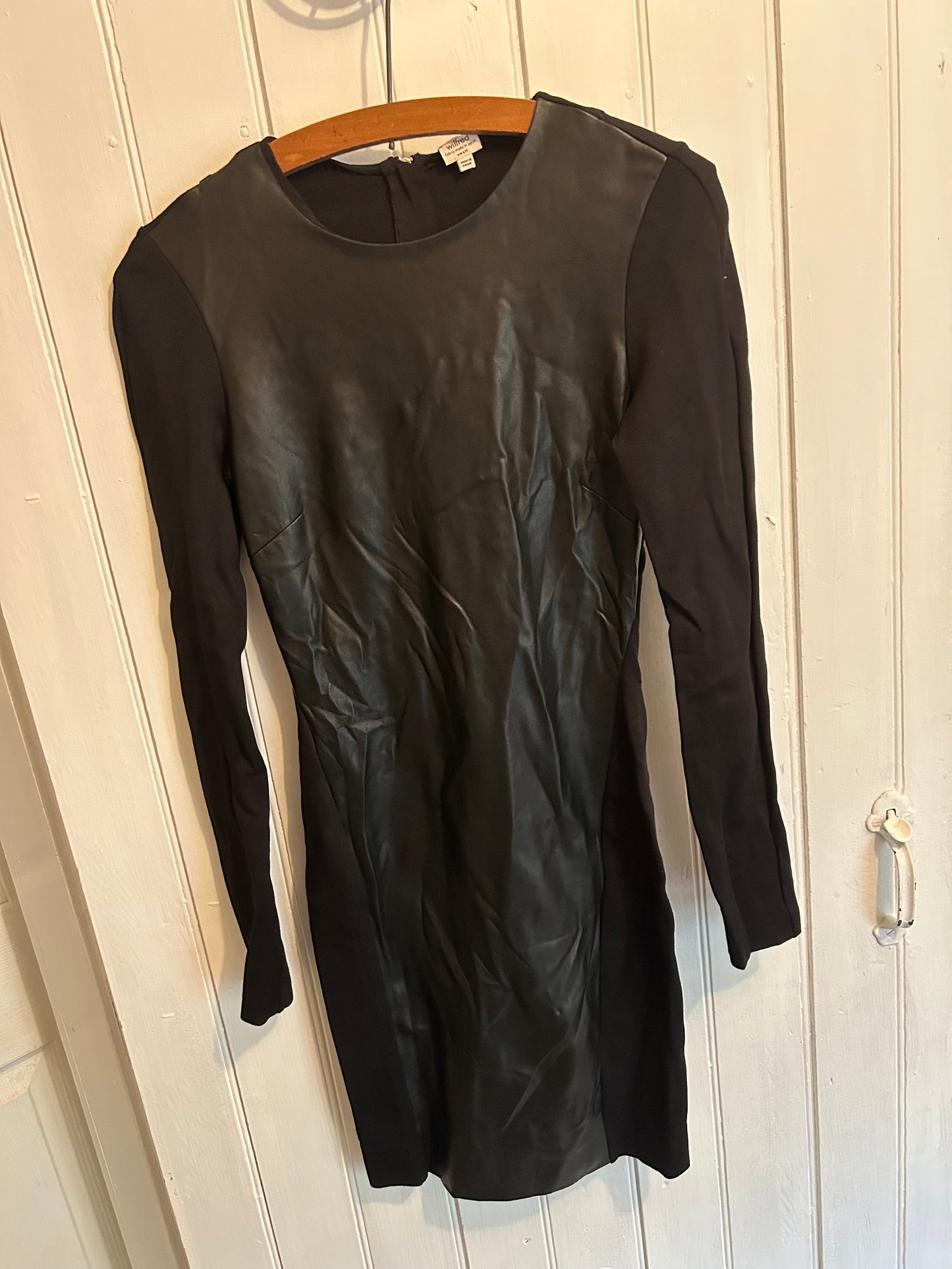 Wilfred Aritzia small black pleather bodycon dress