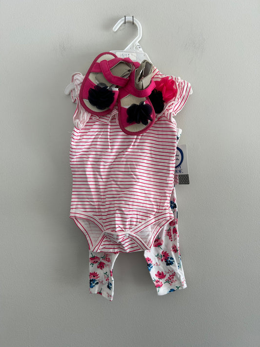 NEW baby mode 6/9m pink floral 3pc matching set