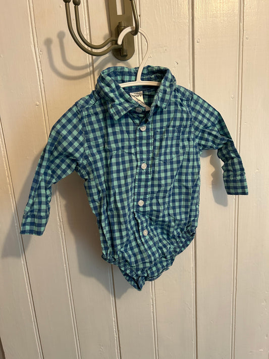 Carters 6m blue gingham flannel onesie