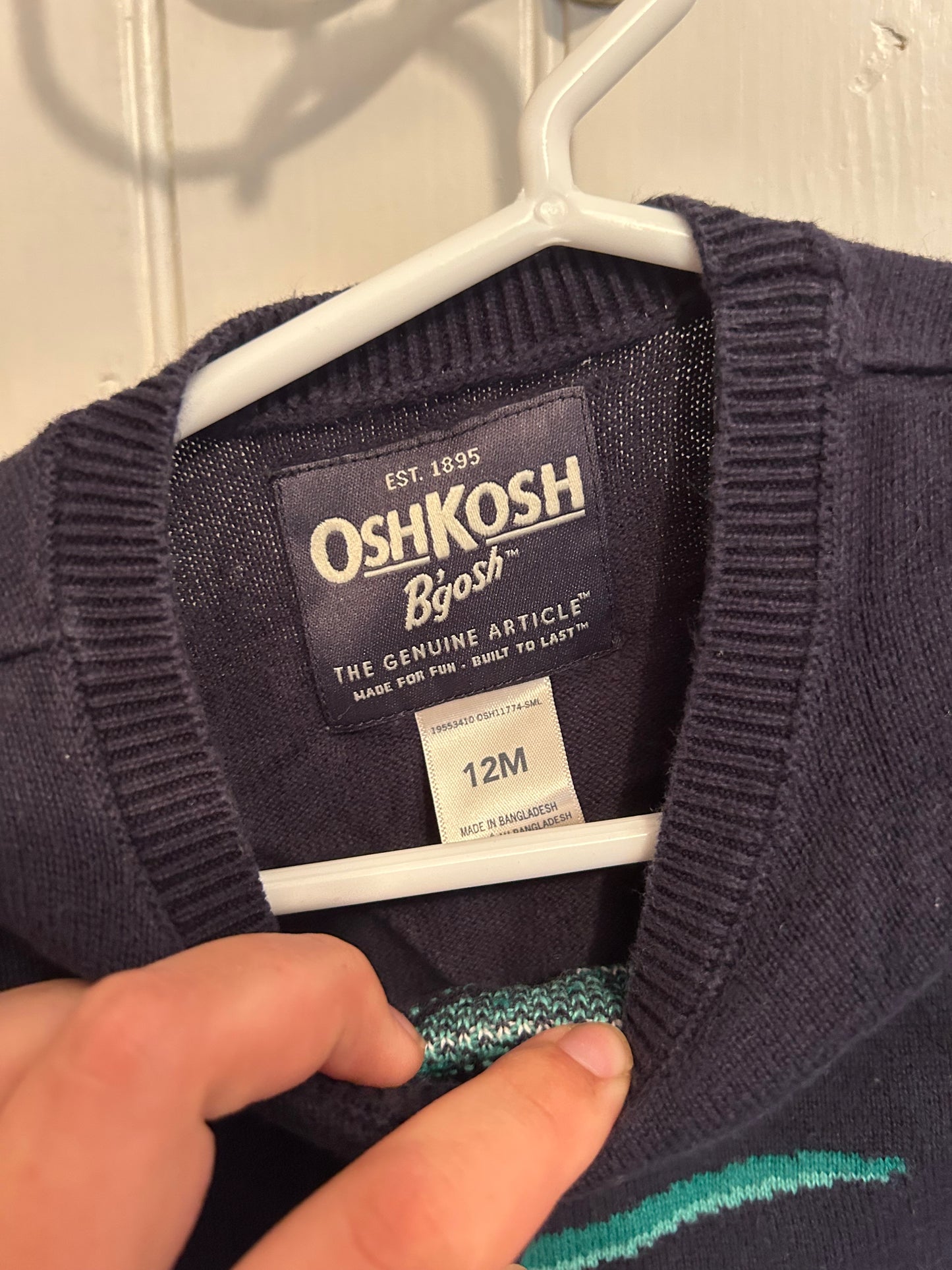 Oshkosh 12m blue & green Dino knit sweater