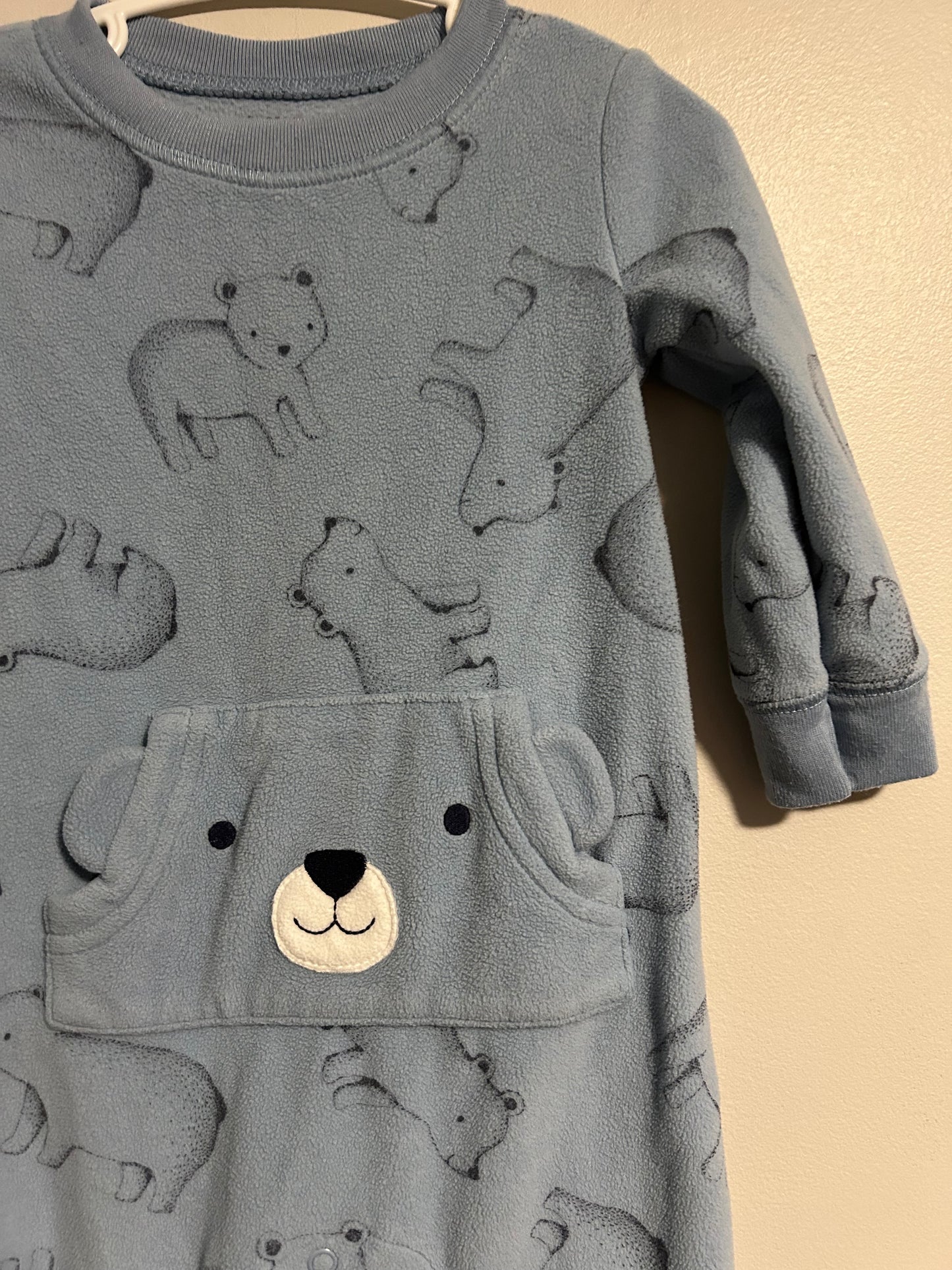 Carters 12m blue bear fleece romper
