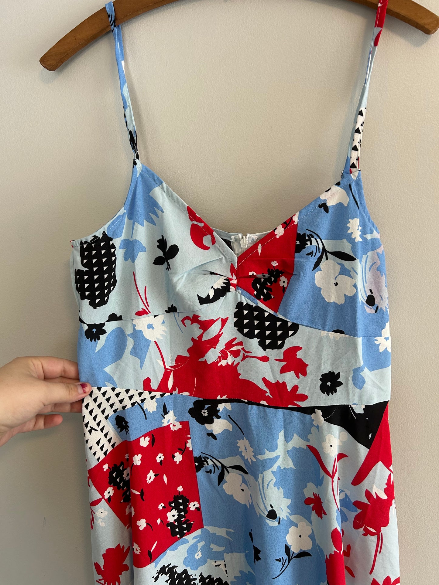 NEW Zaful large blue & red patchwork midi dress