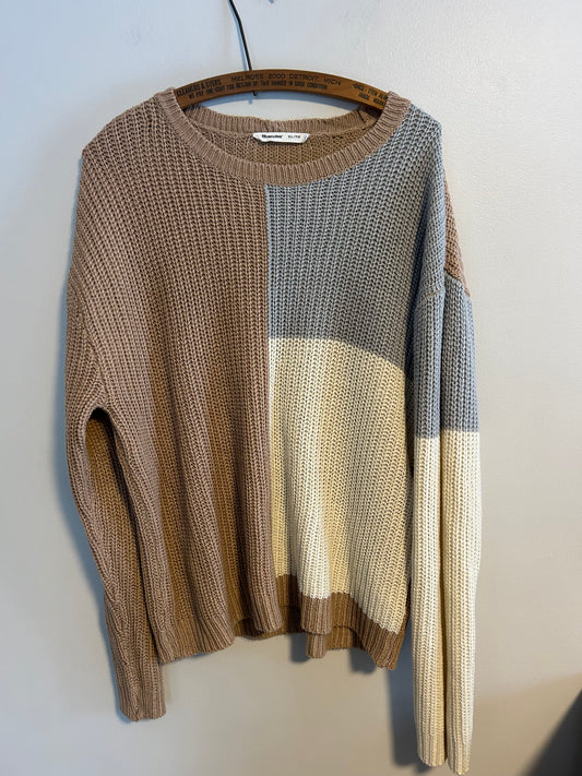 Bluenotes xl neutral colourblock knit sweater