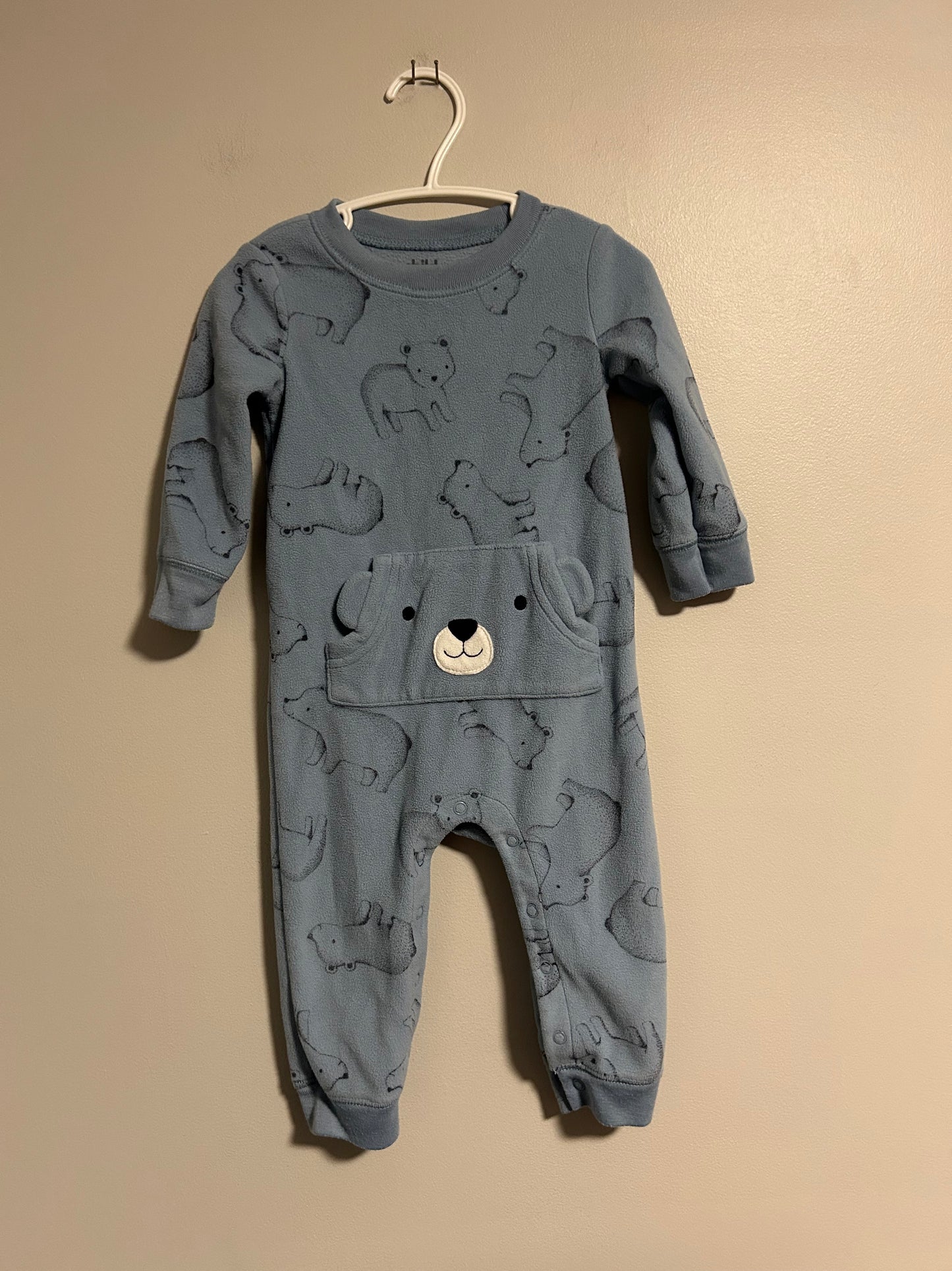 Carters 12m blue bear fleece romper