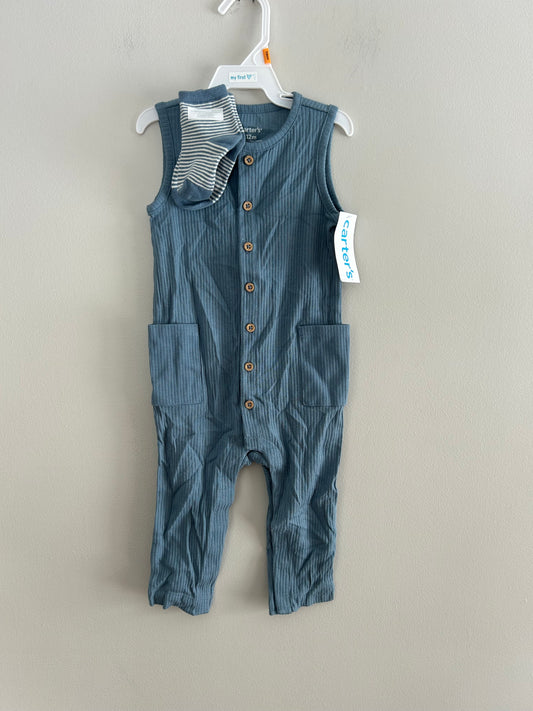 NEW carters 12m blue ribbed romper