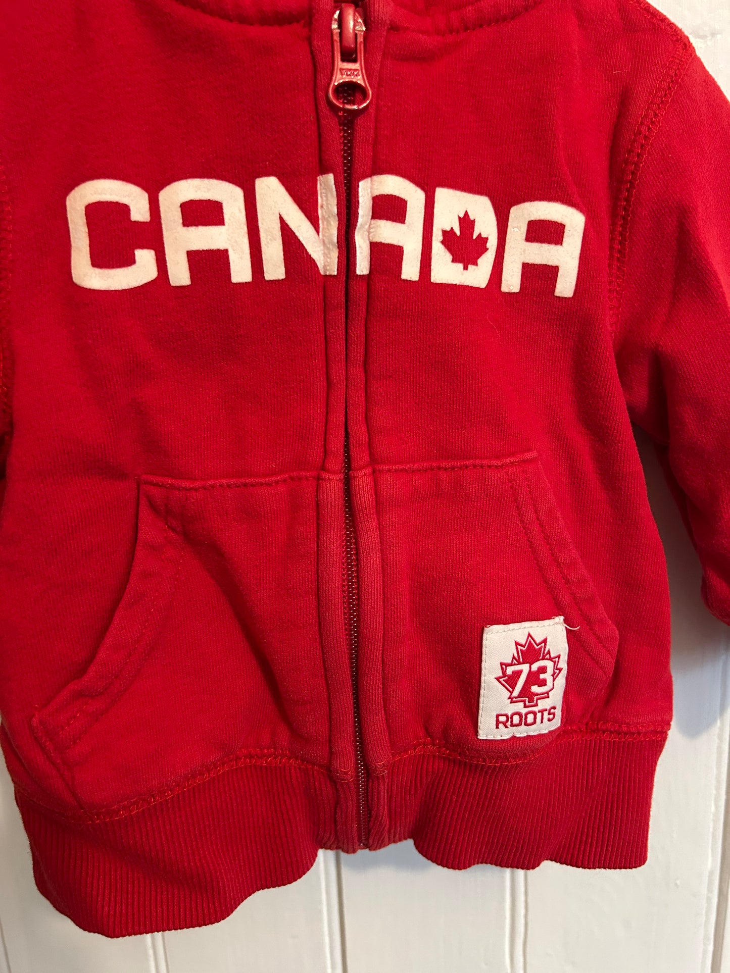 Roots 6/12m red canada zip up hoodie