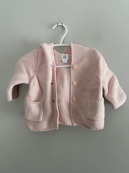 Gap 6/12m pink knit bear ear cardigan