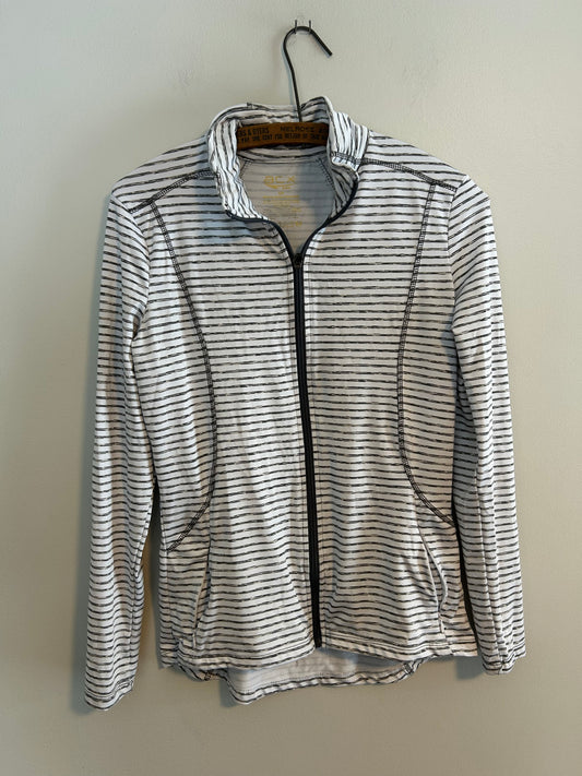 Acx small white & black striped zip up athletic sweater