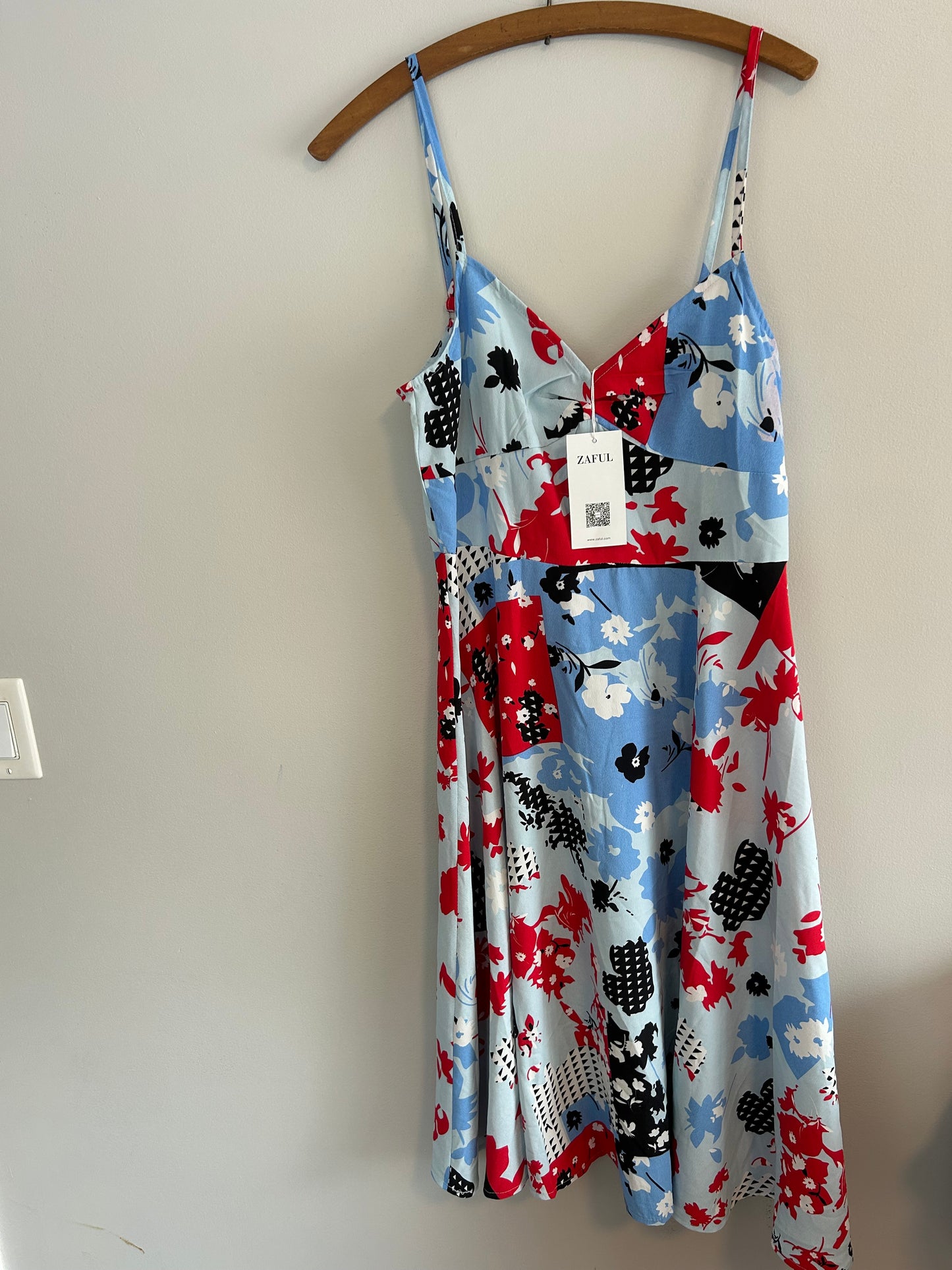 NEW Zaful large blue & red patchwork midi dress