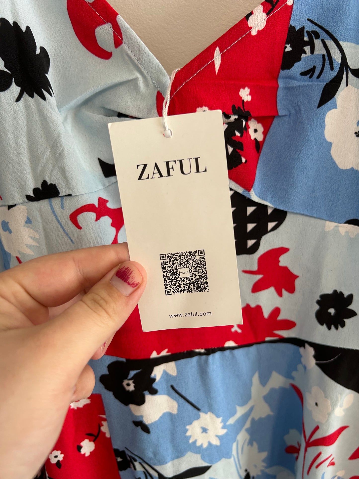 NEW Zaful large blue & red patchwork midi dress