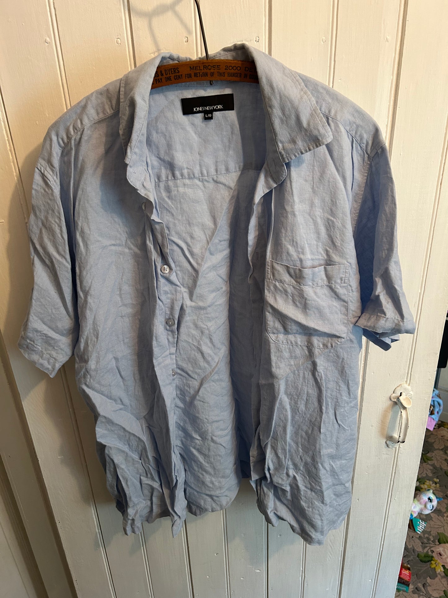 Jones New York large blue linen button up shirt