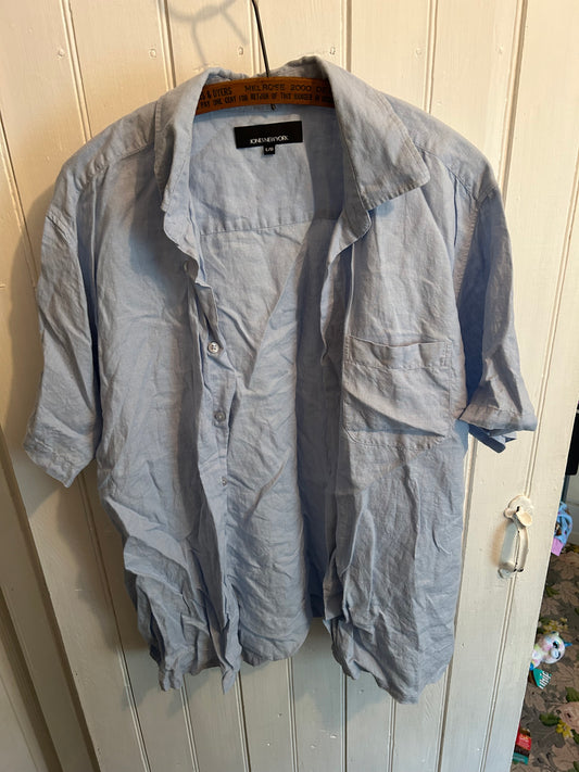 Jones New York large blue linen button up shirt
