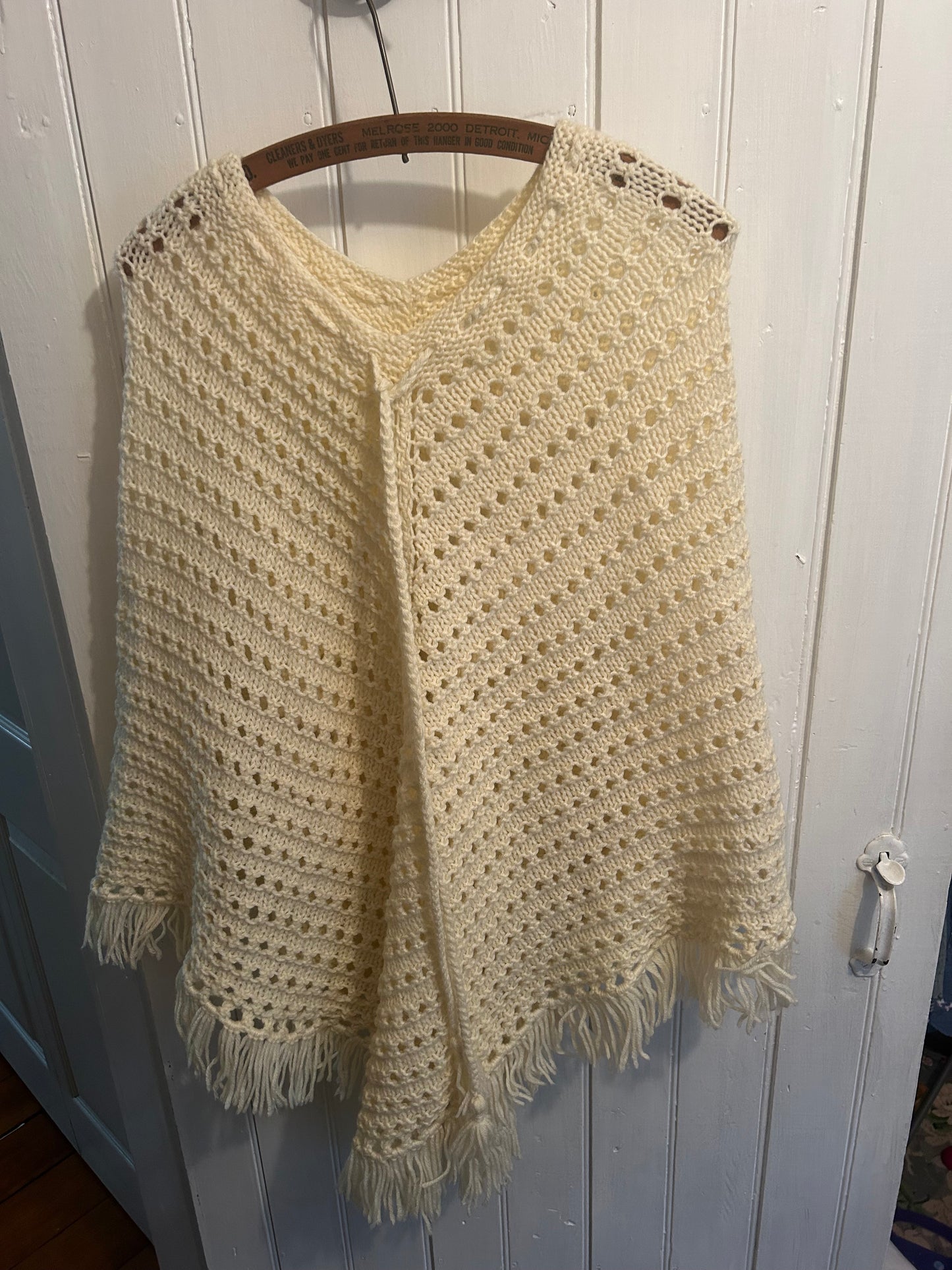 Handmade tan knit poncho shawl