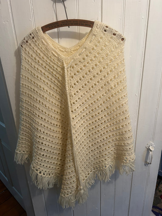 Handmade tan knit poncho shawl