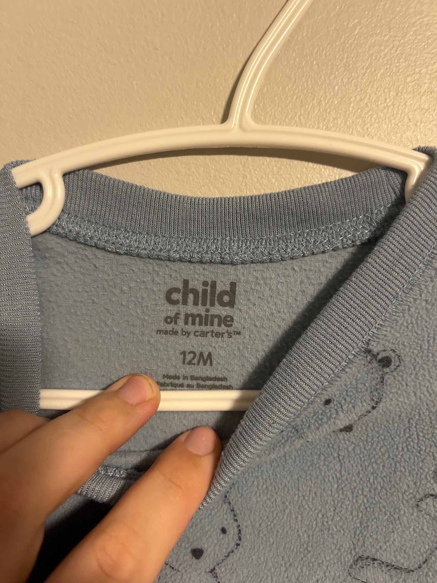 Carters 12m blue bear fleece romper