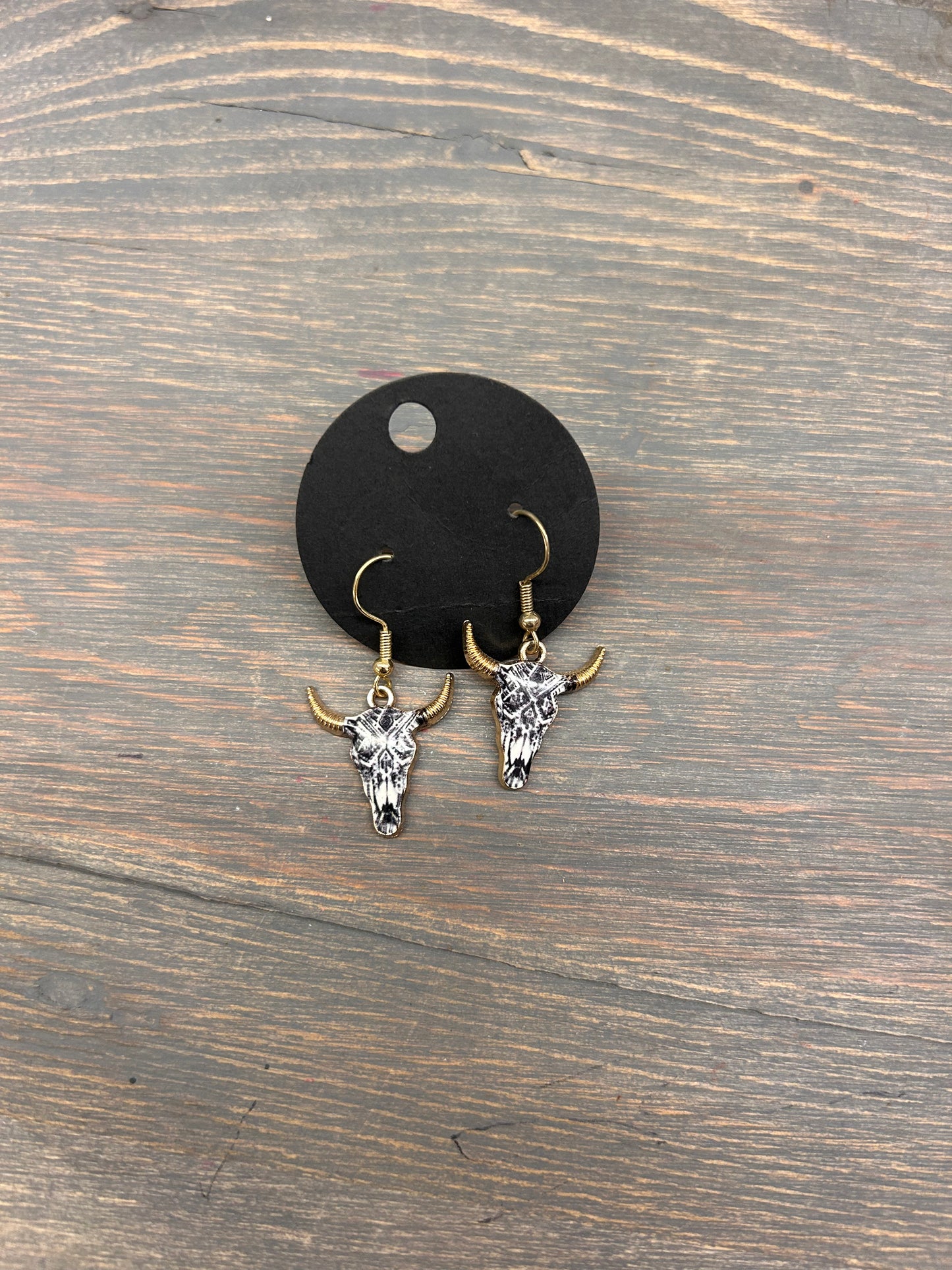 Black Aztec bull skull earrings