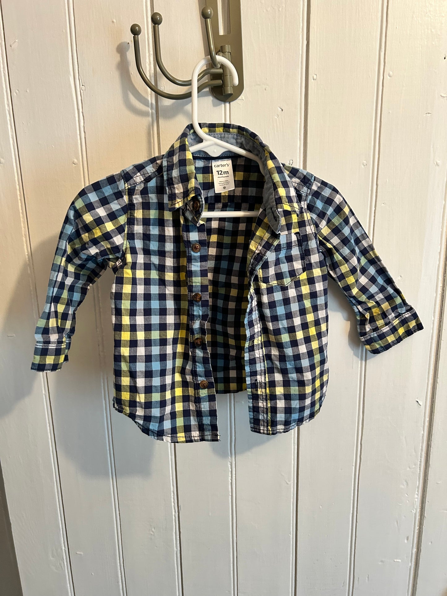 Carters 12m yellow & blue gingham flannel