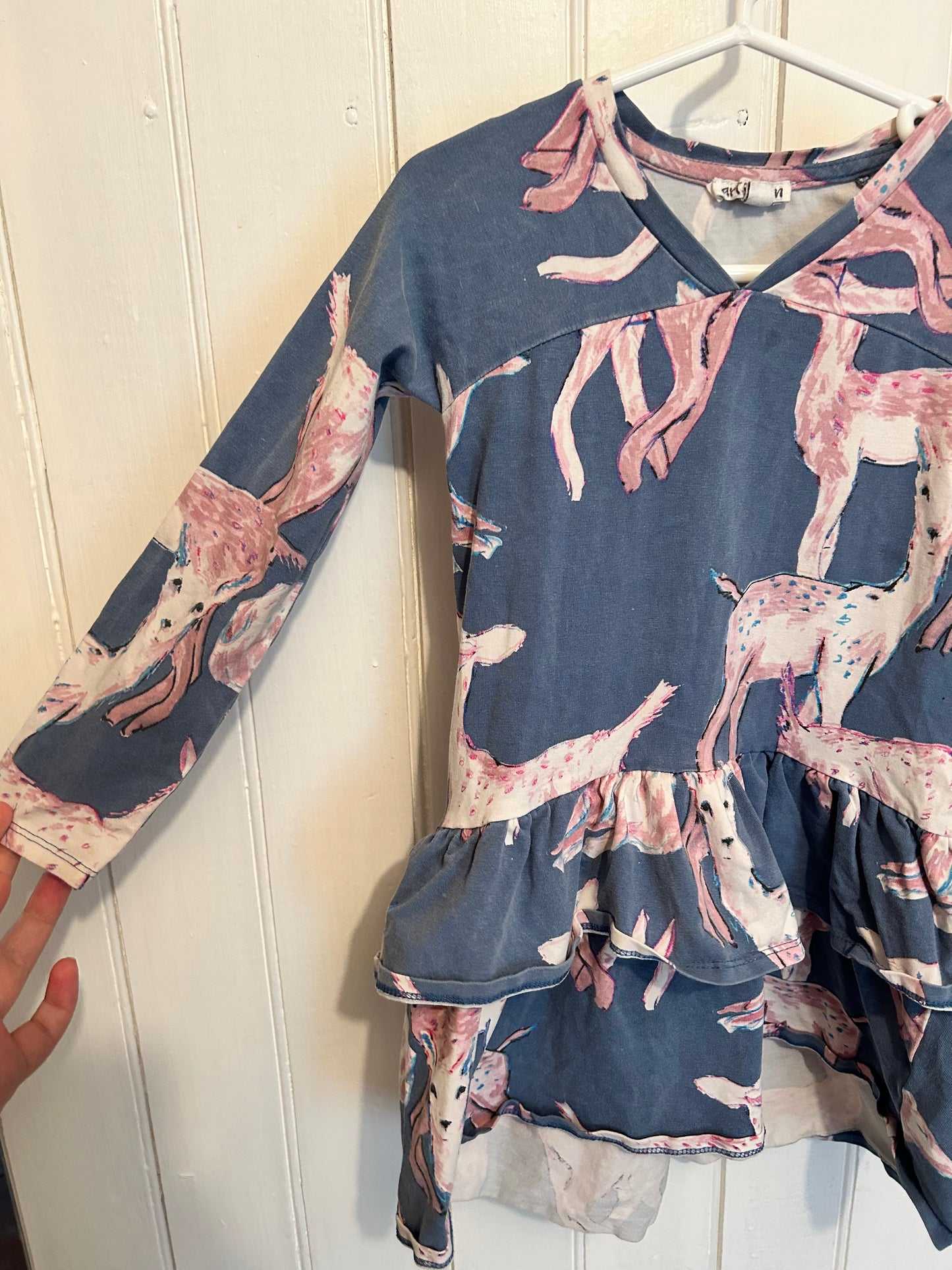 Art & eden 3t pink & blue deer ruffle dress