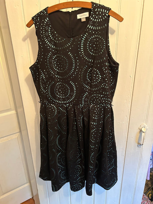 Calvin Klein 12 black & teal lace dress