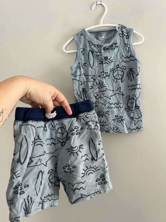 Carters 4t blue nautical tank & shorts set