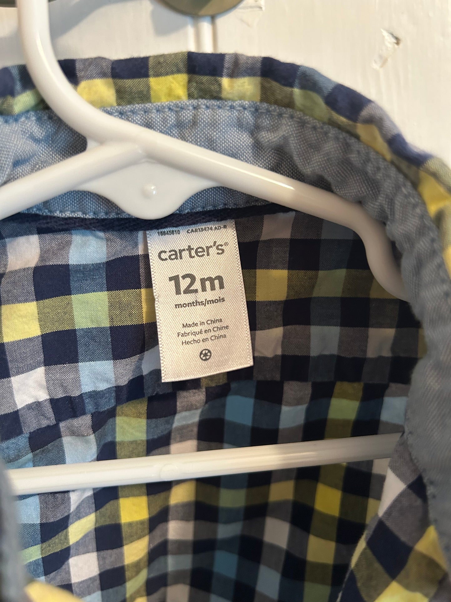 Carters 12m yellow & blue gingham flannel