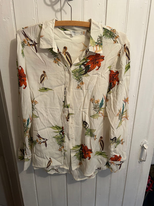 Yaya women’s 36 costal animal floral button up shirt